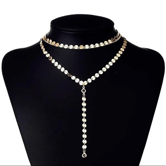 ⚜️[𝟯/$𝟭𝟴]⚜️NEW 3 Layered Gold Sequin Chain Drop Necklace - Picture 4 of 9